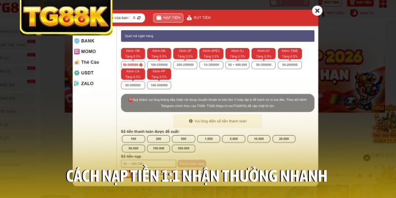 Cách nạp tiền 1:1 nhận thưởng nhanh Cách nạp tiền 1:1 nhận thưởng nhanh