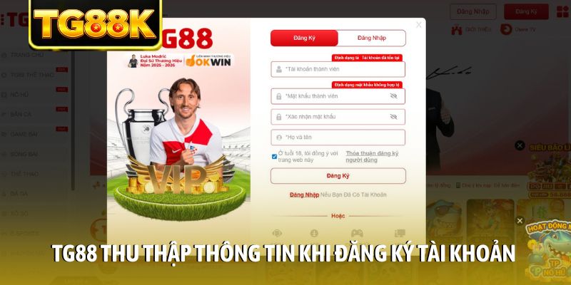 TG88 thu thập thông tin khi đăng ký tài khoản