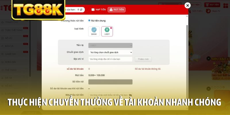 Thực hiện chuyển thưởng về tài khoản nhanh chóng Thực hiện chuyển thưởng về tài khoản nhanh chóng