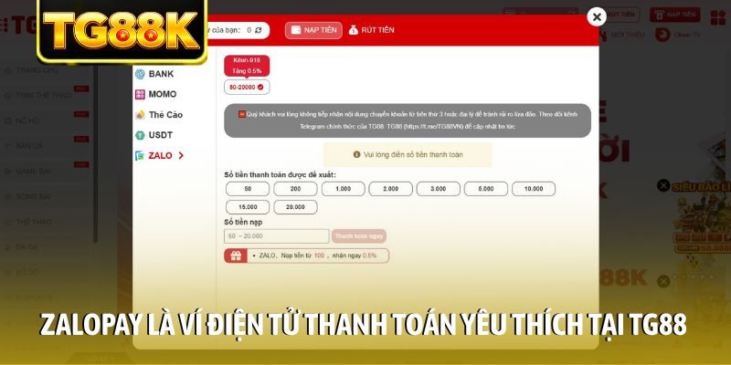 ZaloPay là ví điện tử thanh toán yêu thích tại TG88 ZaloPay là ví điện tử thanh toán yêu thích tại TG88